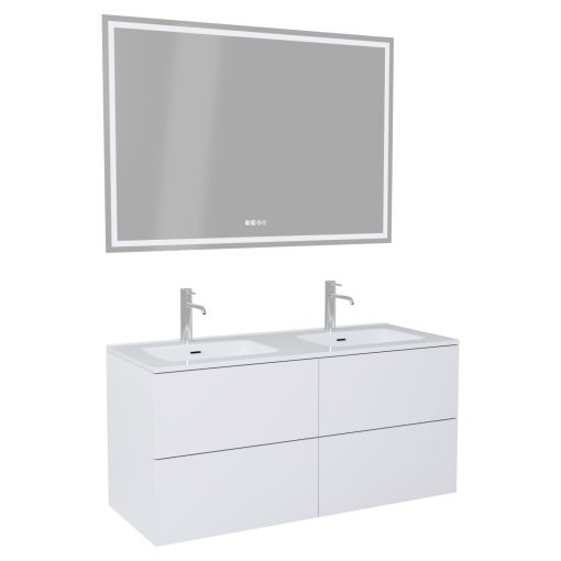 HD Aria Pro Silk Matt White 120 komplett fürdőszoba bútor fali push-to-open mosdószekrénnyel és tükörrel