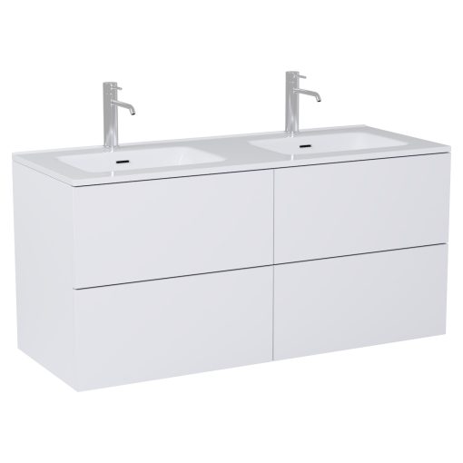 HD Aria Pro Silk Matt White 120 komplett fürdőszoba bútor fali push-to-open mosdószekrénnyel és tükörrel