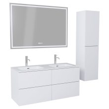 HD Aria Pro Silk Matt White 120 komplett fürdőszoba bútor szett fali push-to-open mosdószekrénnyel, tükörrel és magasszekrénnyel