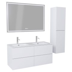   HD Aria Pro Silk Matt White 120 komplett fürdőszoba bútor szett fali push-to-open mosdószekrénnyel, tükörrel és magasszekrénnyel