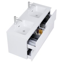 HD Aria Pro Silk Matt White 120 komplett fürdőszoba bútor szett fali push-to-open mosdószekrénnyel, tükörrel és magasszekrénnyel