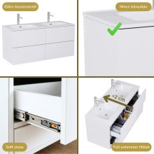 HD Aria Pro Silk Matt White 120 komplett fürdőszoba bútor szett fali push-to-open mosdószekrénnyel, tükörrel és magasszekrénnyel