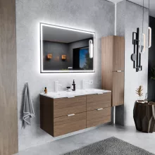 HD Palermo Oak 120 fali mosdószekrény matt fehér fogantyúkkal