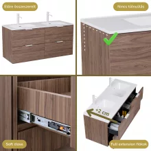 HD Palermo Oak 120 komplett fürdőszoba bútor szett fali mosdószekrénnyel, matt fehér fogantyúkkal, tükörrel és magasszekrénnyel