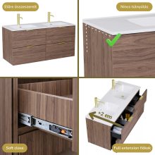 HD Palermo Oak 120 komplett fürdőszoba bútor fali mosdószekrénnyel, szálcsiszolt arany fogantyúkkal és tükörrel