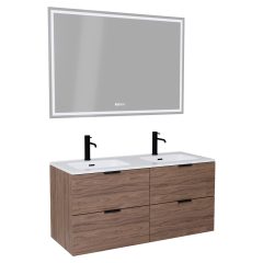   HD Palermo Oak 120 komplett fürdőszoba bútor fali mosdószekrénnyel, matt fekete fogantyúkkal és tükörrel