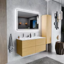 HD Aria Pro Hickory 120 komplett fürdőszoba bútor fali push-to-open mosdószekrénnyel és tükörrel