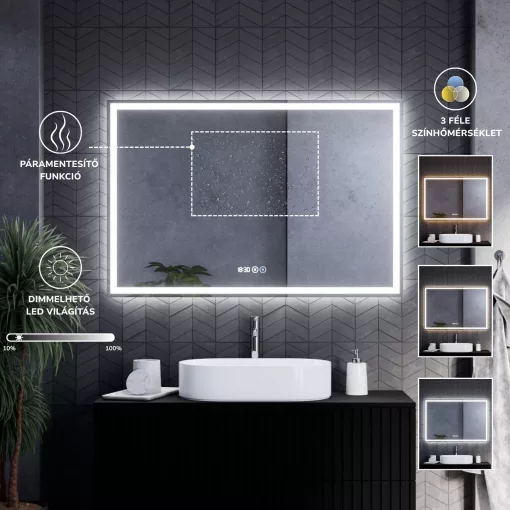 HD Aria Pro Hickory 120 komplett fürdőszoba bútor fali push-to-open mosdószekrénnyel és tükörrel