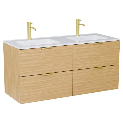 HD Palermo Hickory 120 komplett fürdőszoba bútor fali mosdószekrénnyel, szálcsiszolt arany fogantyúkkal és tükörrel