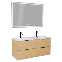 HD Palermo Hickory 120 komplett fürdőszoba bútor fali mosdószekrénnyel, matt fekete fogantyúkkal és tükörrel