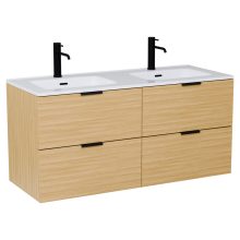 HD Palermo Hickory 120 komplett fürdőszoba bútor fali mosdószekrénnyel, matt fekete fogantyúkkal és tükörrel