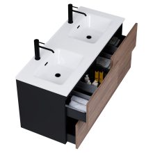 HD Aria Pro Black-Oak 120 komplett fürdőszoba bútor fali push-to-open mosdószekrénnyel és tükörrel