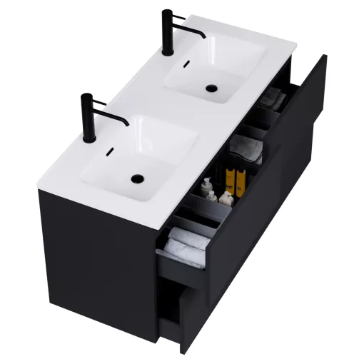 HD Aria Pro Black 120 fali mosdószekrény, push-to-open mechanizmussal