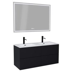   HD Aria Pro Black 120 komplett fürdőszoba bútor fali push-to-open mosdószekrénnyel és tükörrel