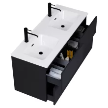 HD Aria Pro Black 120 komplett fürdőszoba bútor fali push-to-open mosdószekrénnyel és tükörrel