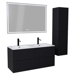   HD Aria Pro Black 120 komplett fürdőszoba bútor szett fali push-to-open mosdószekrénnyel, tükörrel és magasszekrénnyel