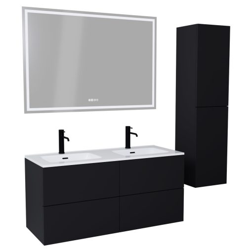 HD Aria Pro Black 120 komplett fürdőszoba bútor szett fali push-to-open mosdószekrénnyel, tükörrel és magasszekrénnyel