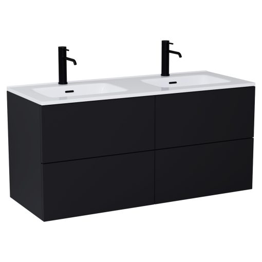 HD Aria Pro Black 120 komplett fürdőszoba bútor szett fali push-to-open mosdószekrénnyel, tükörrel és magasszekrénnyel