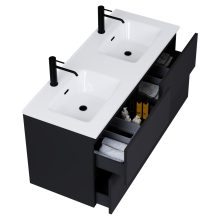 HD Aria Pro Black 120 komplett fürdőszoba bútor szett fali push-to-open mosdószekrénnyel, tükörrel és magasszekrénnyel