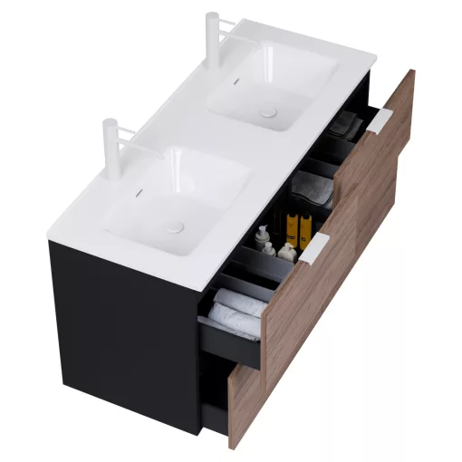 HD Palermo Black-Oak 120 fali mosdószekrény matt fehér fogantyúkkal