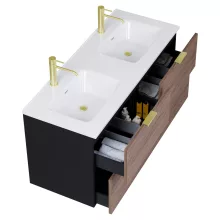 HD Palermo Black-Oak 120 fali mosdószekrény szálcsiszolt arany fogantyúkkal