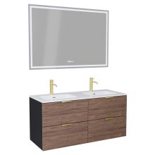 HD Palermo Black-Oak 120 komplett fürdőszoba bútor fali mosdószekrénnyel, szálcsiszolt arany fogantyúkkal és tükörrel