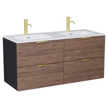 HD Palermo Black-Oak 120 komplett fürdőszoba bútor fali mosdószekrénnyel, szálcsiszolt arany fogantyúkkal és tükörrel