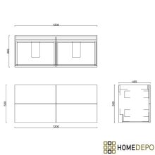 HD Palermo Black-Oak 120 komplett fürdőszoba bútor fali mosdószekrénnyel, szálcsiszolt arany fogantyúkkal és tükörrel
