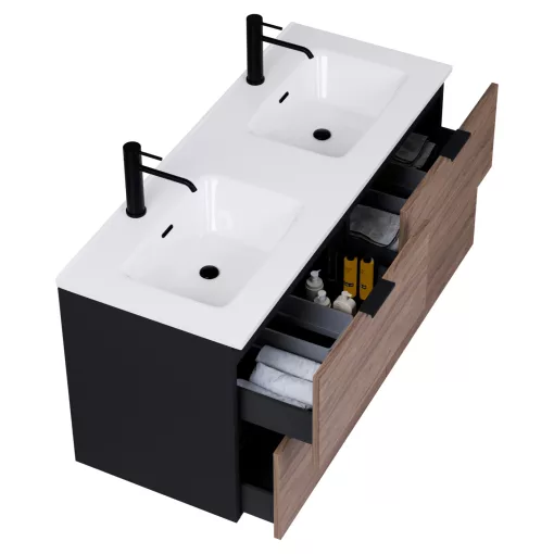 HD Palermo Black-Oak 120 fali mosdószekrény matt fekete fogantyúkkal