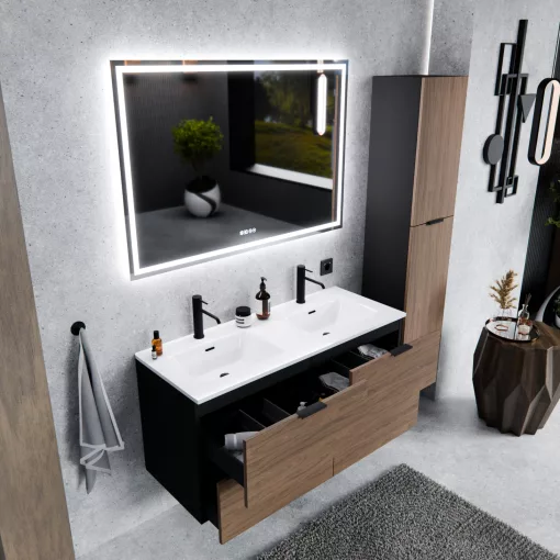 HD Palermo Black-Oak 120 fali mosdószekrény matt fekete fogantyúkkal