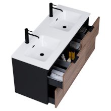 HD Palermo Black-Oak 120 komplett fürdőszoba bútor fali mosdószekrénnyel, matt fekete fogantyúkkal és tükörrel