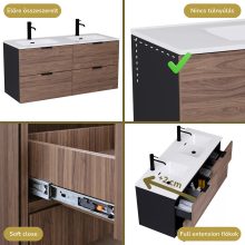 HD Palermo Black-Oak 120 komplett fürdőszoba bútor fali mosdószekrénnyel, matt fekete fogantyúkkal és tükörrel