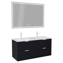 HD Palermo Matt Black 120 komplett fürdőszoba bútor fali mosdószekrénnyel, matt fehér fogantyúkkal és tükörrel