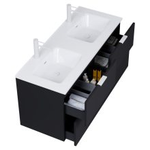 HD Palermo Matt Black 120 komplett fürdőszoba bútor fali mosdószekrénnyel, matt fehér fogantyúkkal és tükörrel