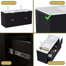 HD Palermo Matt Black 120 komplett fürdőszoba bútor szett fali mosdószekrénnyel, matt fehér fogantyúkkal, tükörrel és magasszekrénnyel