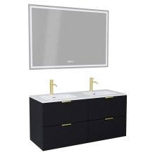HD Palermo Matt Black 120 komplett fürdőszoba bútor fali mosdószekrénnyel, szálcsiszolt arany fogantyúkkal és tükörrel