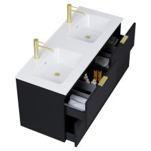 HD Palermo Matt Black 120 komplett fürdőszoba bútor fali mosdószekrénnyel, szálcsiszolt arany fogantyúkkal és tükörrel