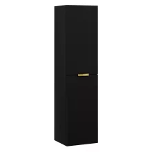 HD Palermo Matt Black 120 komplett fürdőszoba bútor szett fali mosdószekrénnyel, szálcsiszolt arany fogantyúkkal, tükörrel és magasszekrénnyel