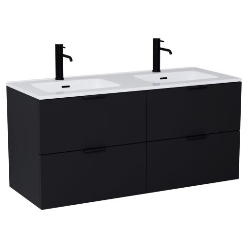 HD Palermo Matt Black 120 komplett fürdőszoba bútor fali mosdószekrénnyel, matt fekete fogantyúkkal és tükörrel
