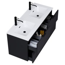 HD Palermo Matt Black 120 komplett fürdőszoba bútor fali mosdószekrénnyel, matt fekete fogantyúkkal és tükörrel