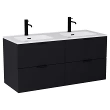 HD Palermo Matt Black 120 komplett fürdőszoba bútor szett fali mosdószekrénnyel, matt fekete fogantyúkkal, tükörrel és magasszekrénnyel
