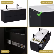 HD Palermo Matt Black 120 komplett fürdőszoba bútor szett fali mosdószekrénnyel, matt fekete fogantyúkkal, tükörrel és magasszekrénnyel