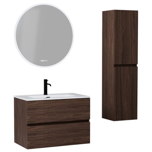 HD Aria Matt Hazel 60/80/100/120 komplett fürdőszoba bútor szett fali mosdószekrénnyel, tükörrel és magasszekrénnyel