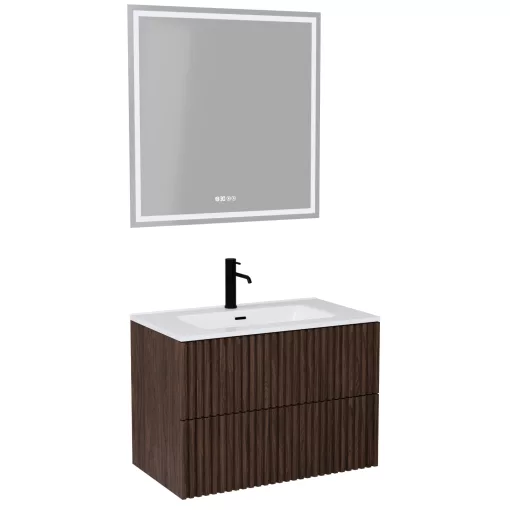 HD Ravello Pro Matt Hazel 60 komplett fürdőszoba bútor fali push-to-open mosdószekrénnyel és tükörrel