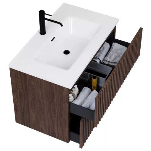 HD Ravello Pro Matt Hazel 60 komplett fürdőszoba bútor fali push-to-open mosdószekrénnyel és tükörrel