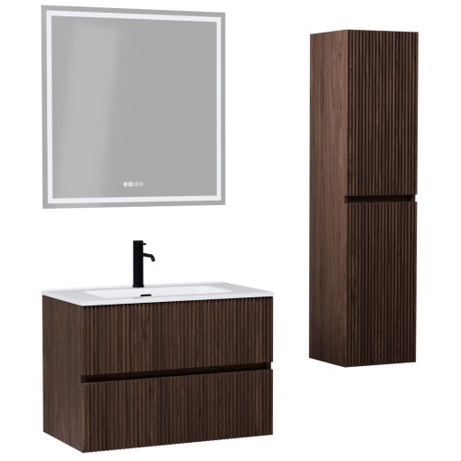 HD Torino Matt Hazel 60/80 komplett fürdőszoba bútor szett fali mosdószekrénnyel, tükörrel és magasszekrénnyel