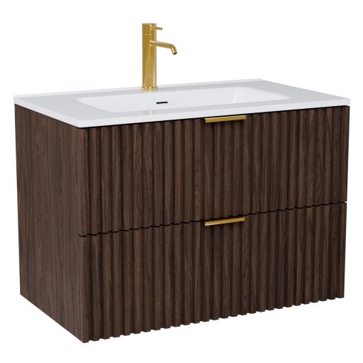 HD Ravello Matt Hazel 60 komplett fürdőszoba bútor fali mosdószekrénnyel, szálcsiszolt arany fogantyúkkal és tükörrel