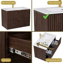 HD Ravello Matt Hazel 60 komplett fürdőszoba bútor fali mosdószekrénnyel, szálcsiszolt arany fogantyúkkal és tükörrel