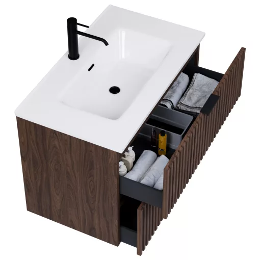 HD Ravello Matt Hazel 60/80 fali mosdószekrény matt fekete fogantyúkkal