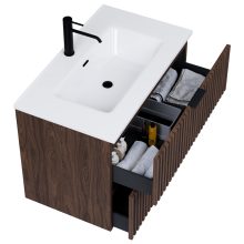 HD Ravello Matt Hazel 60/80 komplett fürdőszoba bútor szett fali mosdószekrénnyel, matt fekete fogantyúkkal, tükörrel és magasszekrénnyel